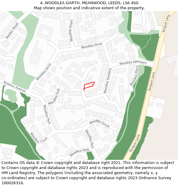 4, WOODLEA GARTH, MEANWOOD, LEEDS, LS6 4SG: Location map and indicative extent of plot