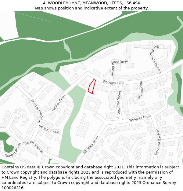 4, WOODLEA LANE, MEANWOOD, LEEDS, LS6 4SX: Location map and indicative extent of plot