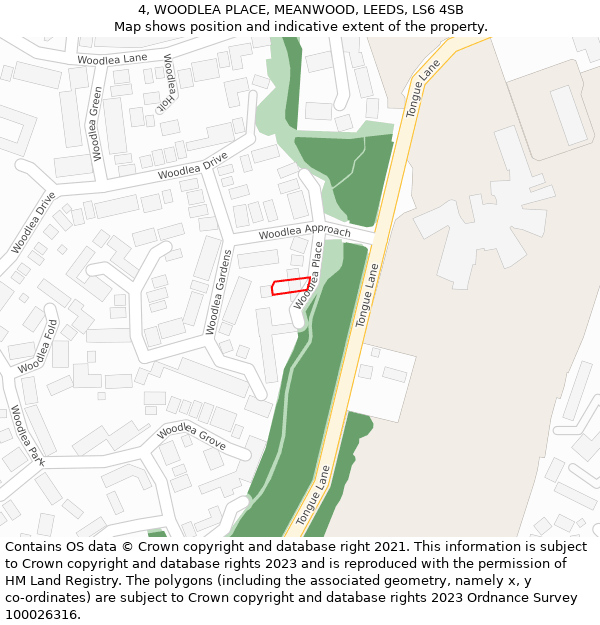 4, WOODLEA PLACE, MEANWOOD, LEEDS, LS6 4SB: Location map and indicative extent of plot