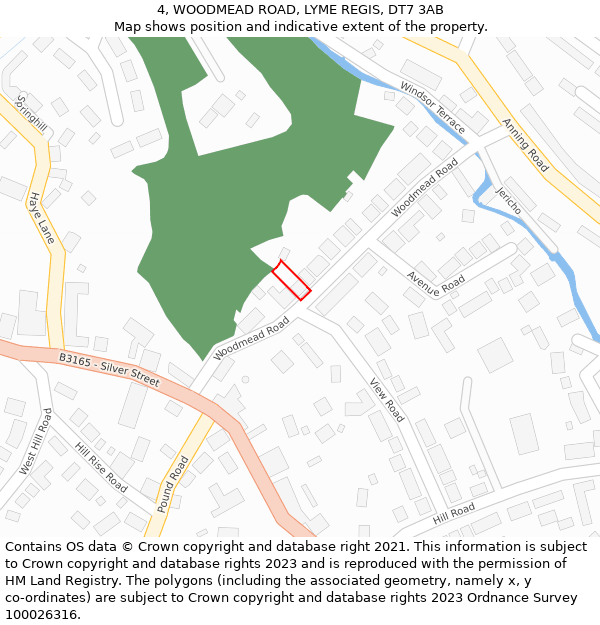 4, WOODMEAD ROAD, LYME REGIS, DT7 3AB: Location map and indicative extent of plot