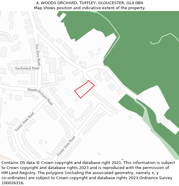 4, WOODS ORCHARD, TUFFLEY, GLOUCESTER, GL4 0BN: Location map and indicative extent of plot