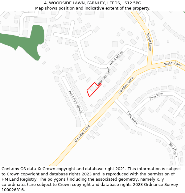 4, WOODSIDE LAWN, FARNLEY, LEEDS, LS12 5PG: Location map and indicative extent of plot