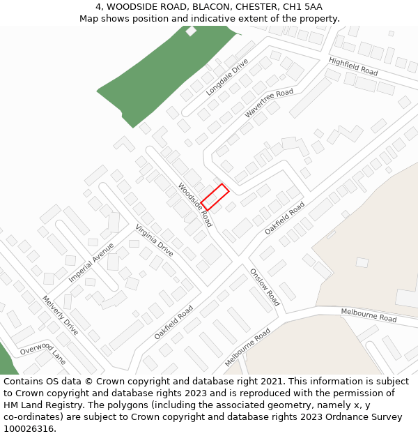 4, WOODSIDE ROAD, BLACON, CHESTER, CH1 5AA: Location map and indicative extent of plot