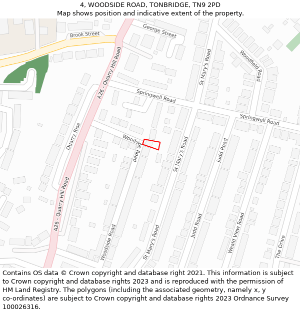 4, WOODSIDE ROAD, TONBRIDGE, TN9 2PD: Location map and indicative extent of plot