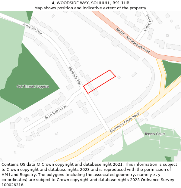 4, WOODSIDE WAY, SOLIHULL, B91 1HB: Location map and indicative extent of plot