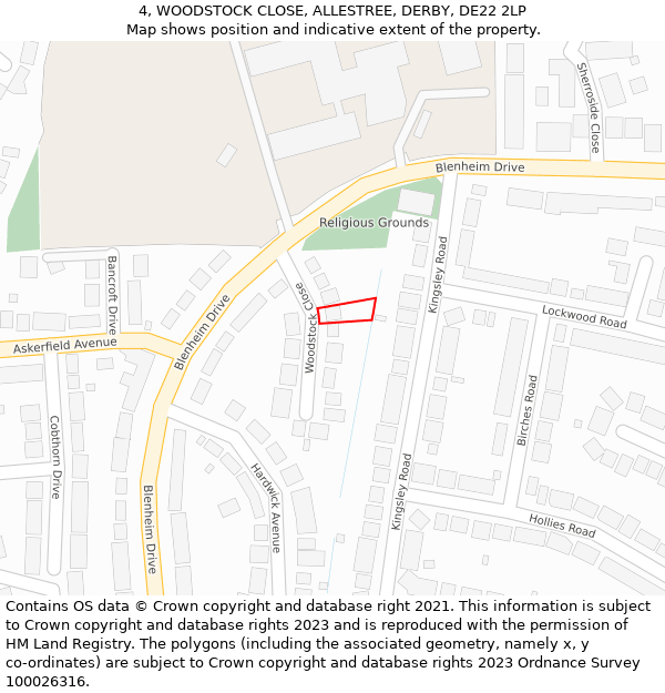 4, WOODSTOCK CLOSE, ALLESTREE, DERBY, DE22 2LP: Location map and indicative extent of plot