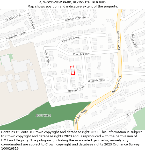 4, WOODVIEW PARK, PLYMOUTH, PL9 8HD: Location map and indicative extent of plot
