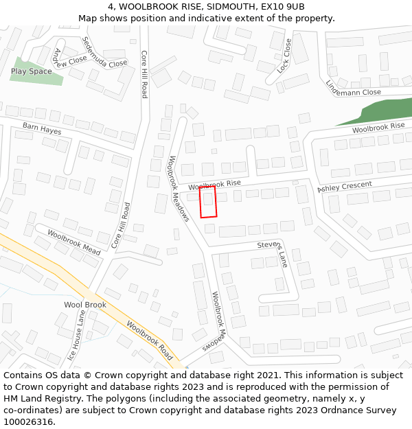 4, WOOLBROOK RISE, SIDMOUTH, EX10 9UB: Location map and indicative extent of plot