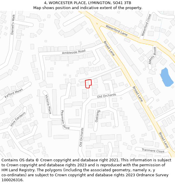 4, WORCESTER PLACE, LYMINGTON, SO41 3TB: Location map and indicative extent of plot