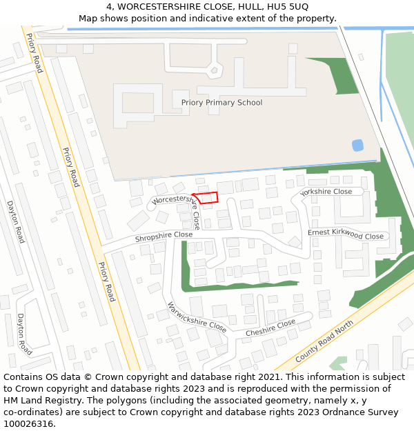 4, WORCESTERSHIRE CLOSE, HULL, HU5 5UQ: Location map and indicative extent of plot