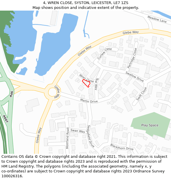 4, WREN CLOSE, SYSTON, LEICESTER, LE7 1ZS: Location map and indicative extent of plot