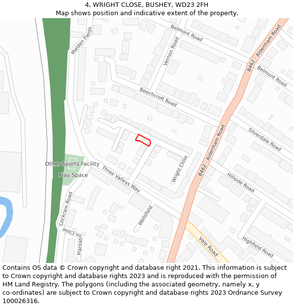 4, WRIGHT CLOSE, BUSHEY, WD23 2FH: Location map and indicative extent of plot