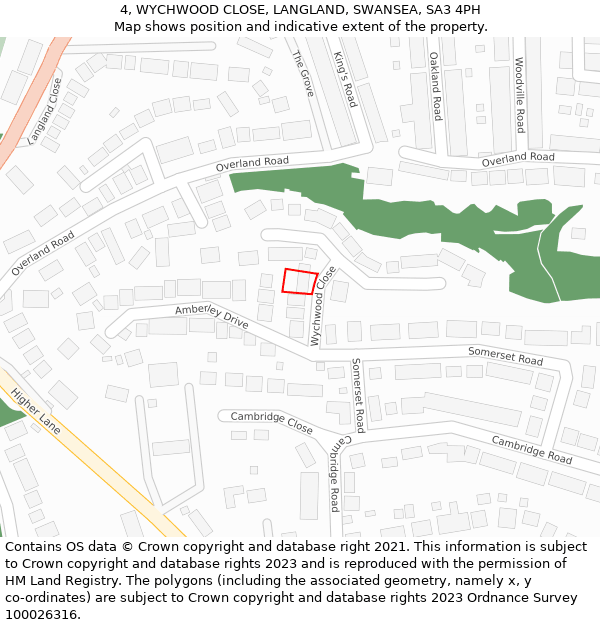 4, WYCHWOOD CLOSE, LANGLAND, SWANSEA, SA3 4PH: Location map and indicative extent of plot