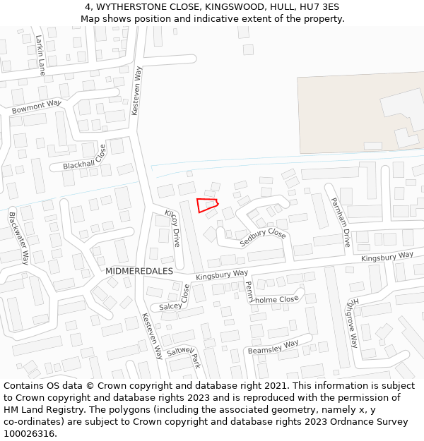 4, WYTHERSTONE CLOSE, KINGSWOOD, HULL, HU7 3ES: Location map and indicative extent of plot