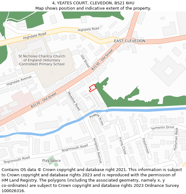 4, YEATES COURT, CLEVEDON, BS21 6HU: Location map and indicative extent of plot