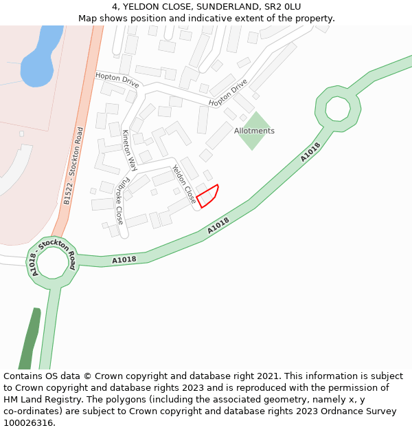 4, YELDON CLOSE, SUNDERLAND, SR2 0LU: Location map and indicative extent of plot