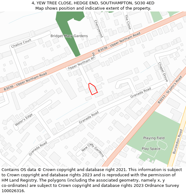 4, YEW TREE CLOSE, HEDGE END, SOUTHAMPTON, SO30 4ED: Location map and indicative extent of plot