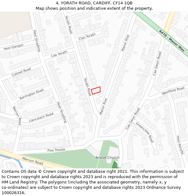 4, YORATH ROAD, CARDIFF, CF14 1QB: Location map and indicative extent of plot