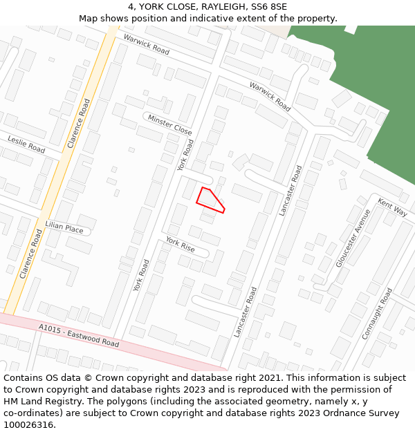 4, YORK CLOSE, RAYLEIGH, SS6 8SE: Location map and indicative extent of plot