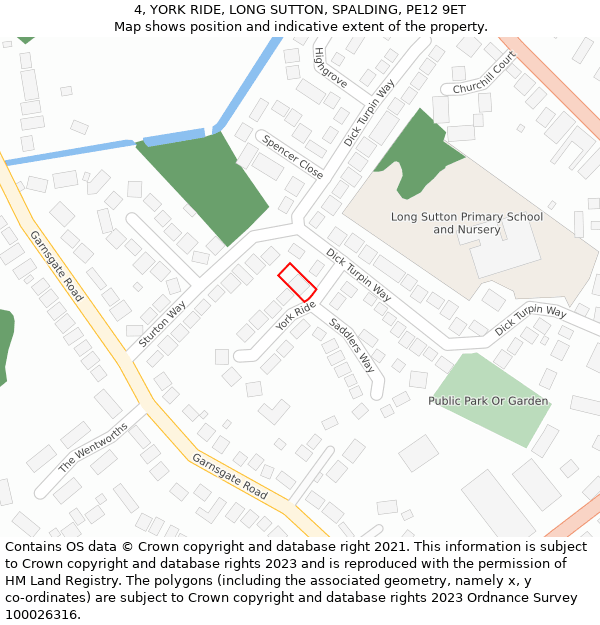 4, YORK RIDE, LONG SUTTON, SPALDING, PE12 9ET: Location map and indicative extent of plot