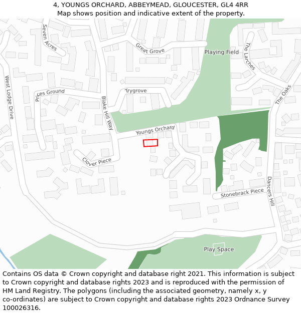 4, YOUNGS ORCHARD, ABBEYMEAD, GLOUCESTER, GL4 4RR: Location map and indicative extent of plot