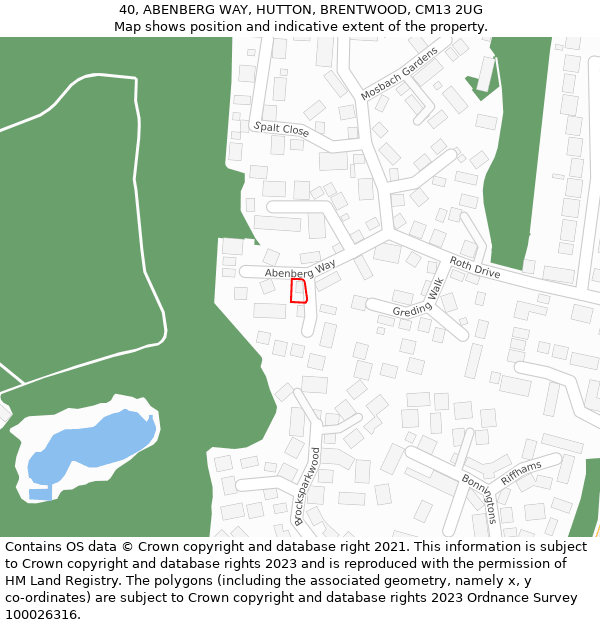 40, ABENBERG WAY, HUTTON, BRENTWOOD, CM13 2UG: Location map and indicative extent of plot