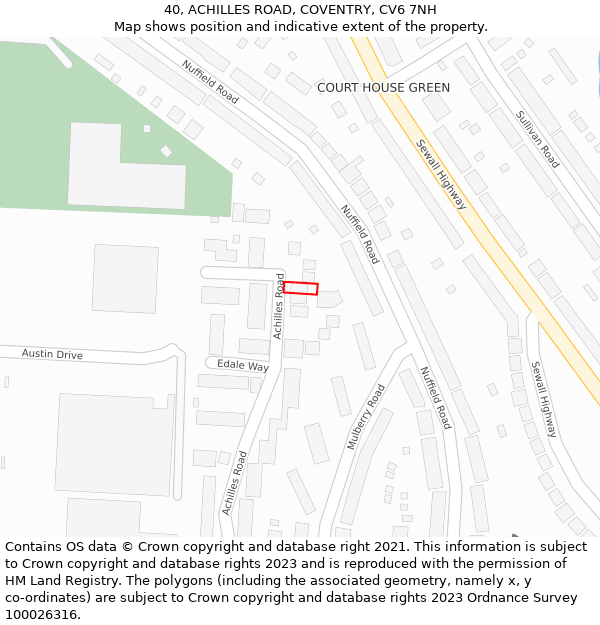 40, ACHILLES ROAD, COVENTRY, CV6 7NH: Location map and indicative extent of plot