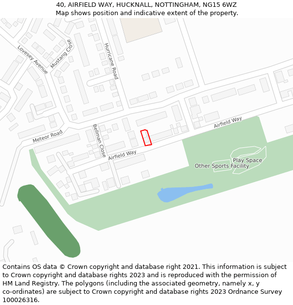 40, AIRFIELD WAY, HUCKNALL, NOTTINGHAM, NG15 6WZ: Location map and indicative extent of plot