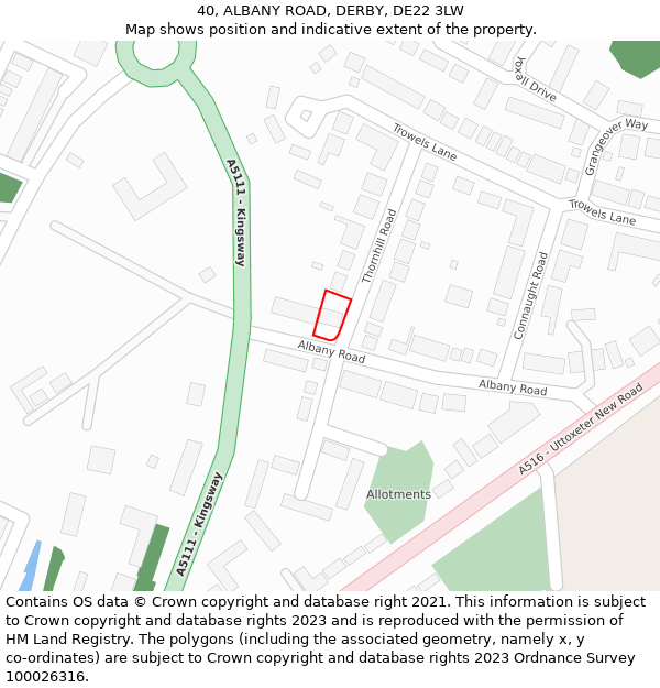40, ALBANY ROAD, DERBY, DE22 3LW: Location map and indicative extent of plot