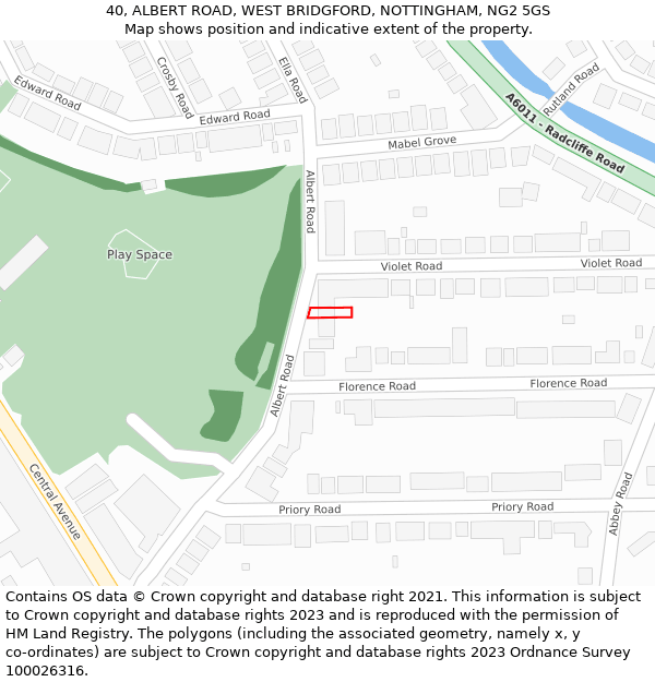 40, ALBERT ROAD, WEST BRIDGFORD, NOTTINGHAM, NG2 5GS: Location map and indicative extent of plot