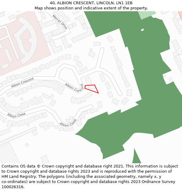 40, ALBION CRESCENT, LINCOLN, LN1 1EB: Location map and indicative extent of plot
