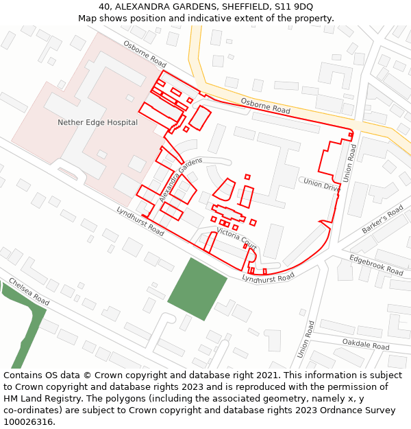 40, ALEXANDRA GARDENS, SHEFFIELD, S11 9DQ: Location map and indicative extent of plot