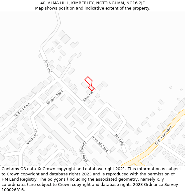 40, ALMA HILL, KIMBERLEY, NOTTINGHAM, NG16 2JF: Location map and indicative extent of plot