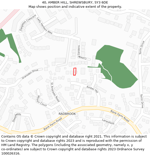 40, AMBER HILL, SHREWSBURY, SY3 6DE: Location map and indicative extent of plot