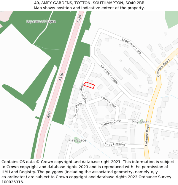 40, AMEY GARDENS, TOTTON, SOUTHAMPTON, SO40 2BB: Location map and indicative extent of plot