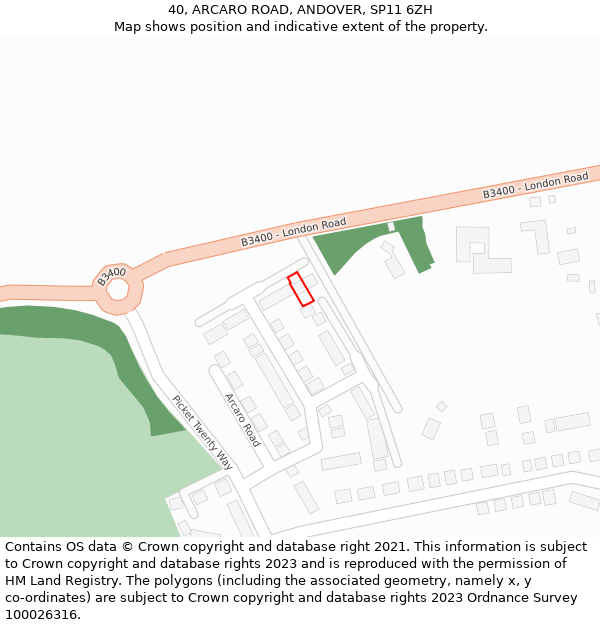 40, ARCARO ROAD, ANDOVER, SP11 6ZH: Location map and indicative extent of plot