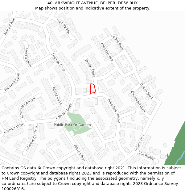40, ARKWRIGHT AVENUE, BELPER, DE56 0HY: Location map and indicative extent of plot