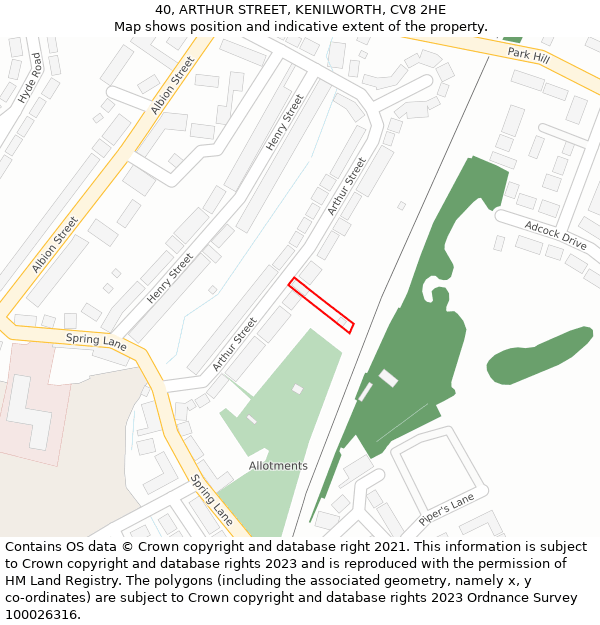 40, ARTHUR STREET, KENILWORTH, CV8 2HE: Location map and indicative extent of plot