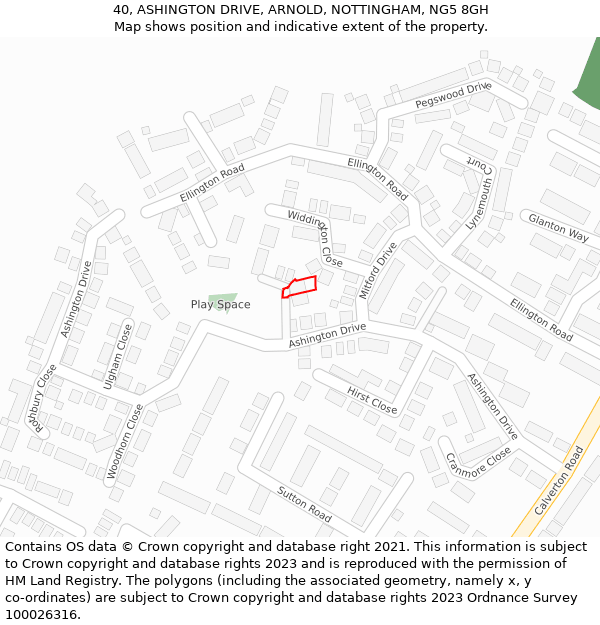 40, ASHINGTON DRIVE, ARNOLD, NOTTINGHAM, NG5 8GH: Location map and indicative extent of plot