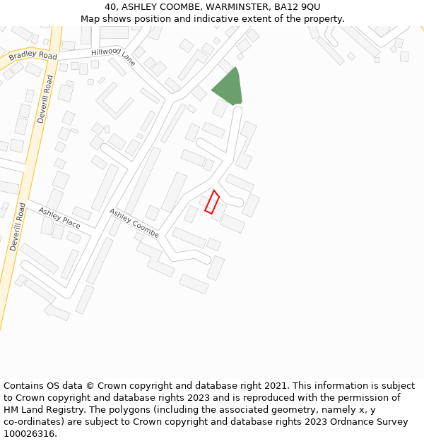 40, ASHLEY COOMBE, WARMINSTER, BA12 9QU: Location map and indicative extent of plot