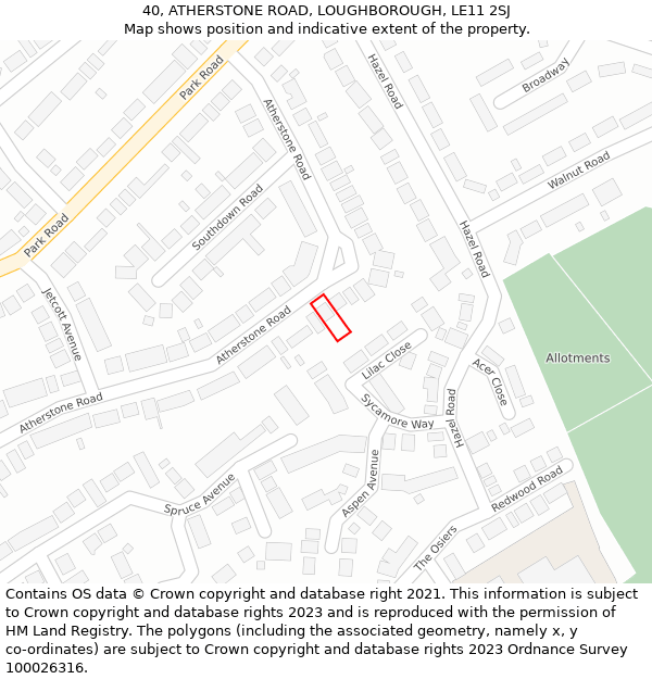 40, ATHERSTONE ROAD, LOUGHBOROUGH, LE11 2SJ: Location map and indicative extent of plot