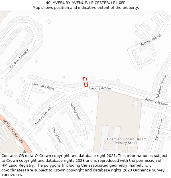 40, AVEBURY AVENUE, LEICESTER, LE4 0FP: Location map and indicative extent of plot