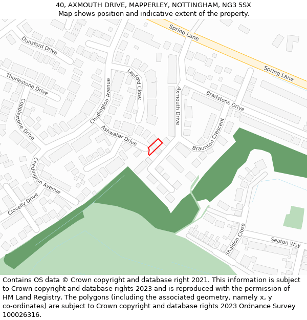 40, AXMOUTH DRIVE, MAPPERLEY, NOTTINGHAM, NG3 5SX: Location map and indicative extent of plot