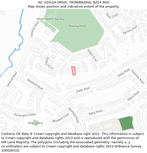 40, AZALEA DRIVE, TROWBRIDGE, BA14 9GG: Location map and indicative extent of plot