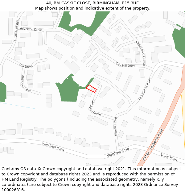 40, BALCASKIE CLOSE, BIRMINGHAM, B15 3UE: Location map and indicative extent of plot