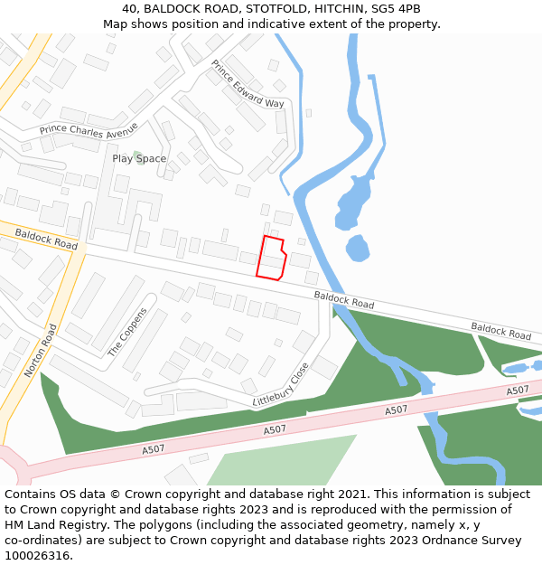 40, BALDOCK ROAD, STOTFOLD, HITCHIN, SG5 4PB: Location map and indicative extent of plot