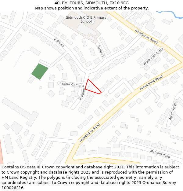 40, BALFOURS, SIDMOUTH, EX10 9EG: Location map and indicative extent of plot