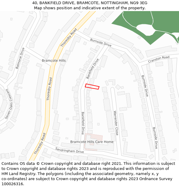 40, BANKFIELD DRIVE, BRAMCOTE, NOTTINGHAM, NG9 3EG: Location map and indicative extent of plot