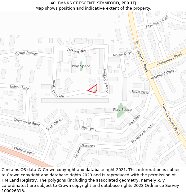 40, BANKS CRESCENT, STAMFORD, PE9 1FJ: Location map and indicative extent of plot