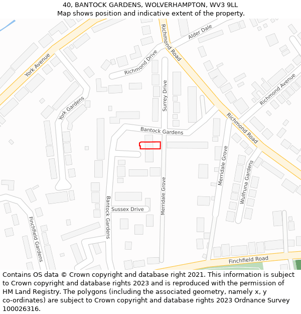 40, BANTOCK GARDENS, WOLVERHAMPTON, WV3 9LL: Location map and indicative extent of plot